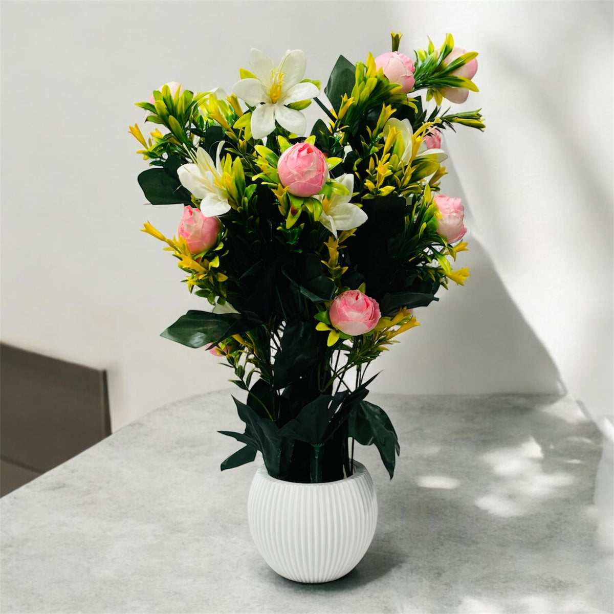 Pink Rose Green Leaf Flower Pot for Home