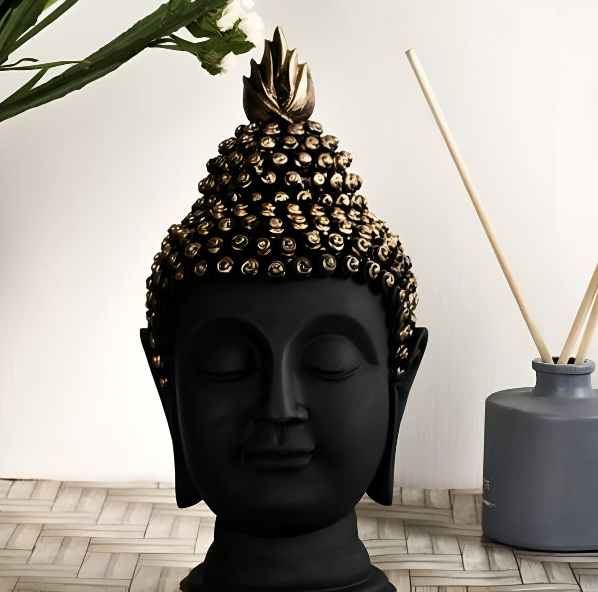 Serenity Buddha Head Statue – Black & Antique