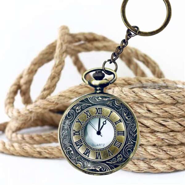 Decstor Pocket Watch Metal Keychain Clock 3 Retro Vintage for Gifting With Key Ring Anti-Rust (Pack Of 1) - Image 2