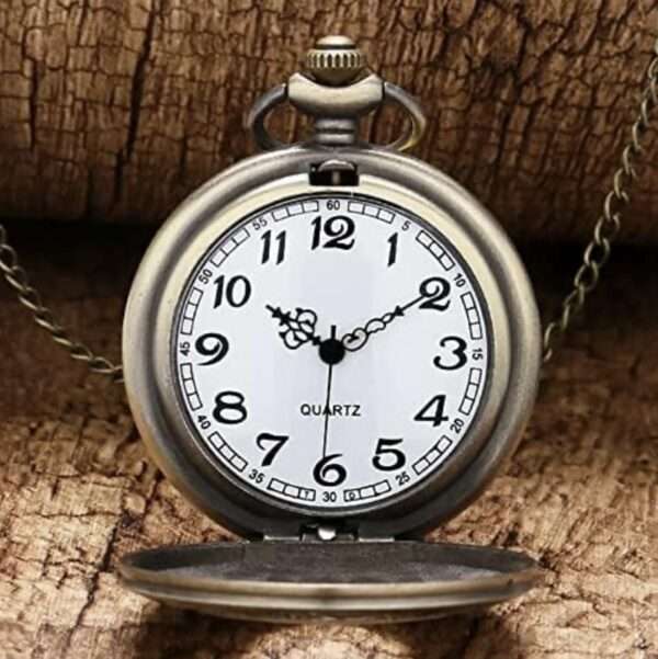 Decstor Pocket Watch Metal Keychain Clock 3 Retro Vintage for Gifting With Key Ring Anti-Rust (Pack Of 1) - Image 3