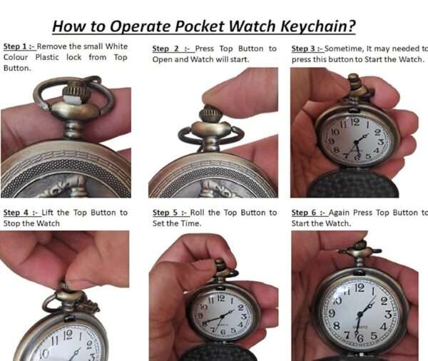Decstor Pocket Watch Metal Keychain Clock 3 Retro Vintage for Gifting With Key Ring Anti-Rust (Pack Of 1) - Image 4