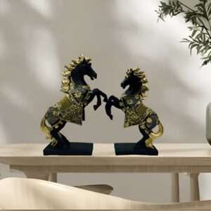 Decstor Black & Golden Horse Statue For Home
