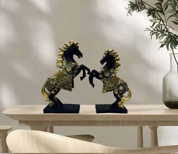 Decstor Black & Golden Horse Statue For Home