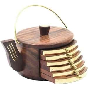 Decstor Round Wood Coaster Set (Pack of 6)