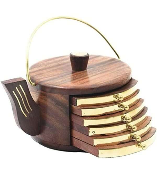 Decstor Round Wood Coaster Set (Pack of 6)