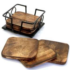 Techno Square Reversible Wood Coaster Set (Pack of 6)
