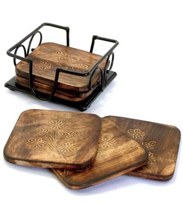 Techno Square Reversible Wood Coaster Set (Pack of 6)
