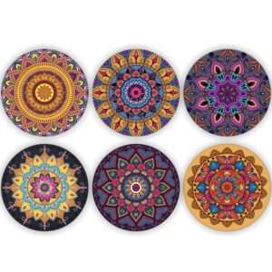 Multicolour Round Wood Coaster (Pack of 6)