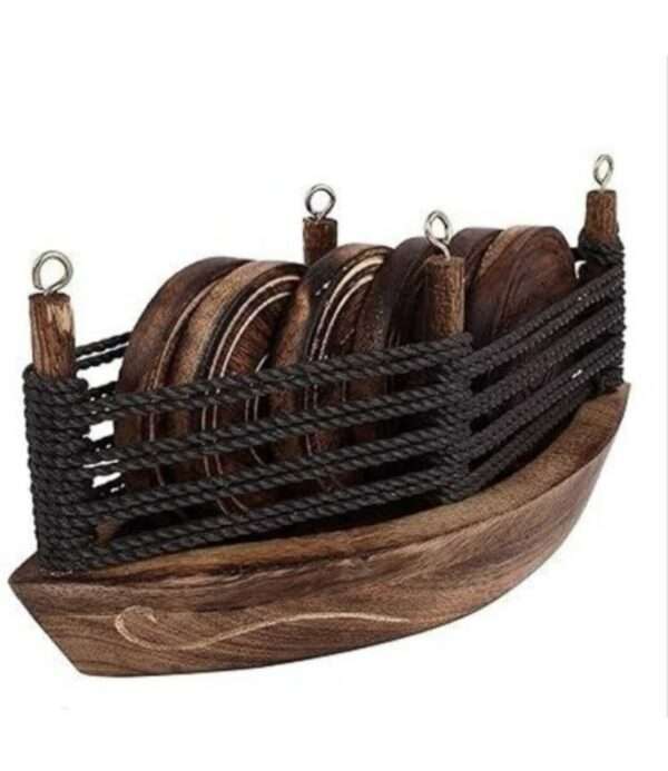 Boat Shape Round Reversible Wood Coaster (Pack of 6) - Image 2