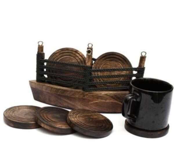 Boat Shape Round Reversible Wood Coaster (Pack of 6) - Image 3