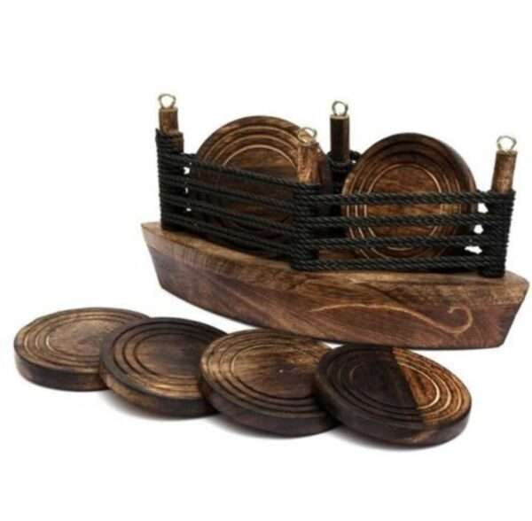 Boat Shape Round Reversible Wood Coaster (Pack of 6) - Image 4