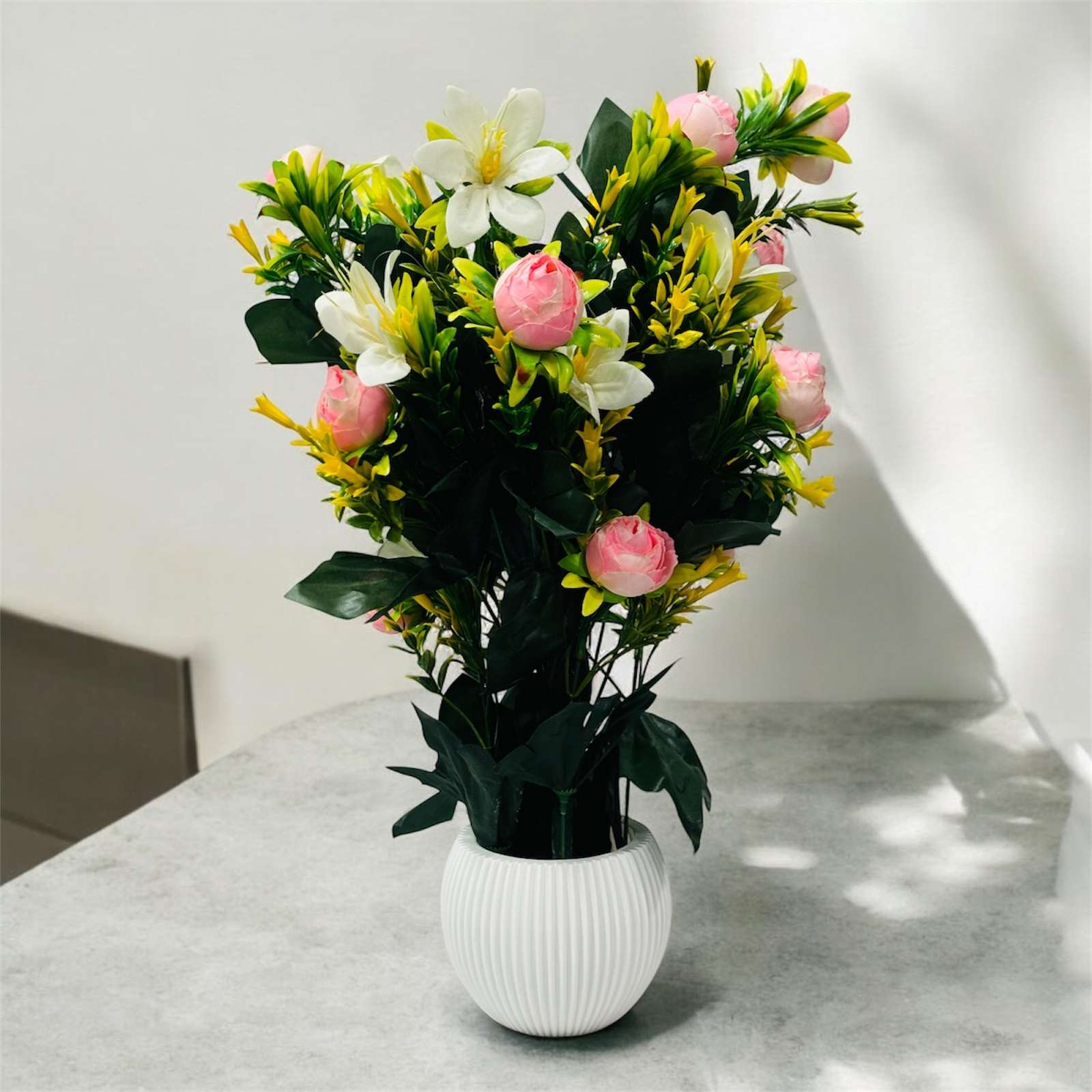 Pink Rose Green Leaf Flower Pot for Home