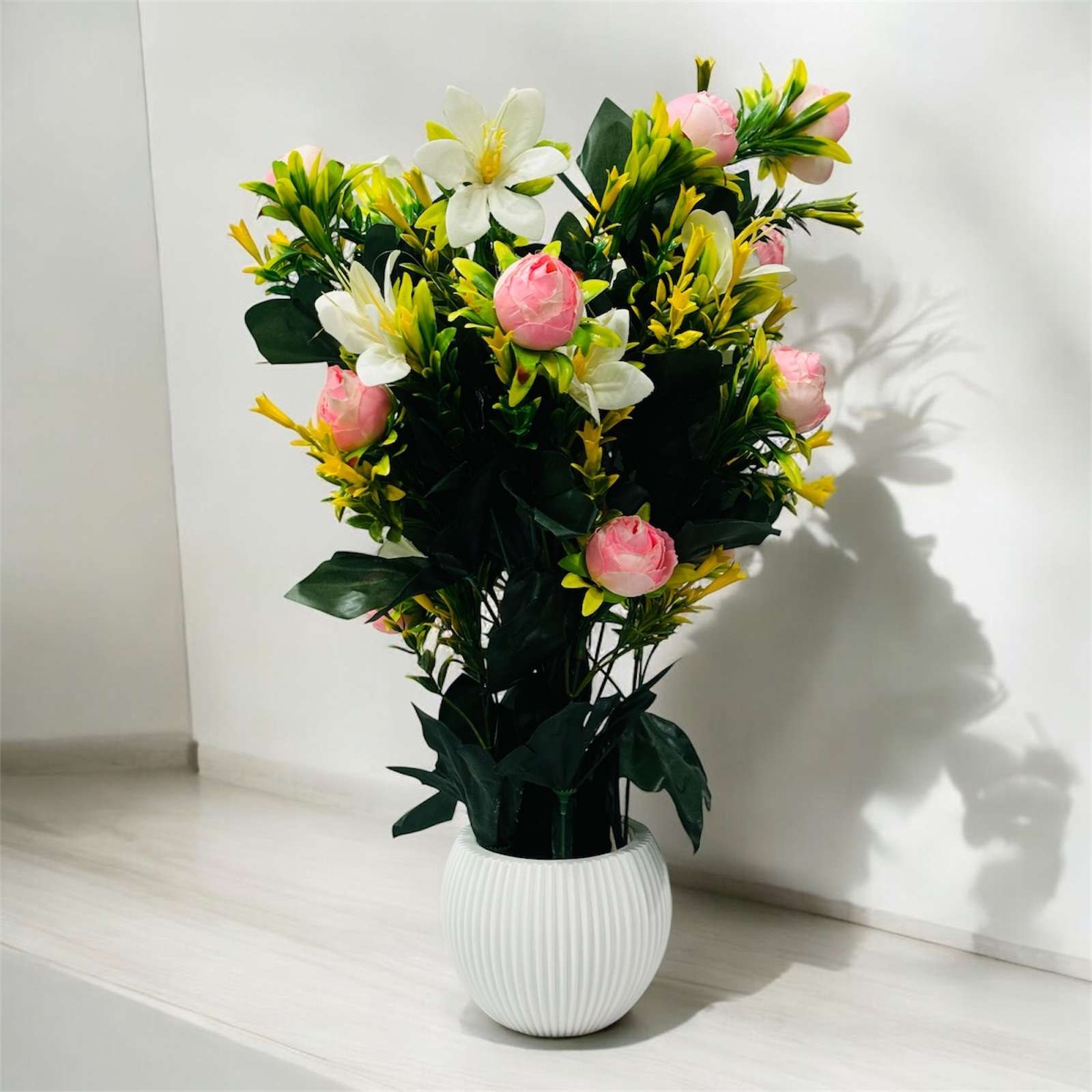 Pink Rose Green Leaf Flower Pot for Home - Image 2