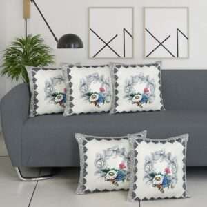 Blue Blossom Cotton Cushion Cover 16 X 16