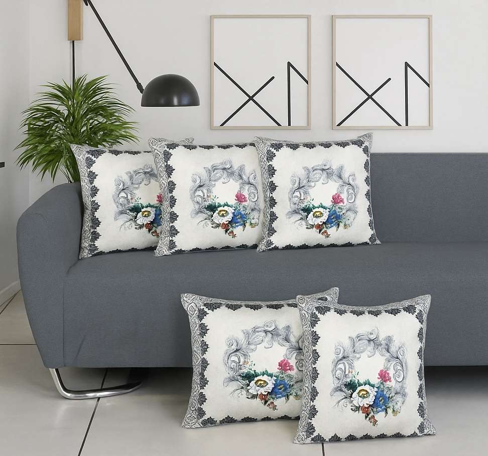 Blue Blossom Cotton Cushion Cover 16 X 16