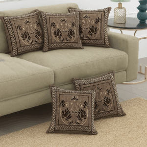 Royal Brown Floral Cotton Cushion Cover 16 X 16